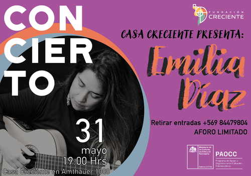Afiche del evento "Casa Creciente Presenta: Emilia Díaz"