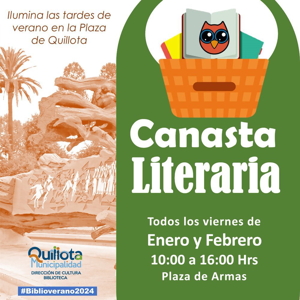 Afiche del evento "Canasta literaria en la Plaza de Quillota"