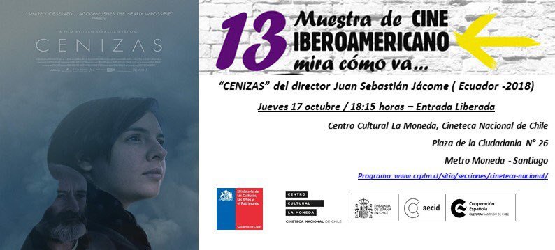 Afiche del evento ""CENIZAS". Película ecuatoriana junto a su director"