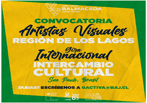 Afiche del evento "BAJ Los Lagos convoca a Gira Internacional a artistas visuales de la región"