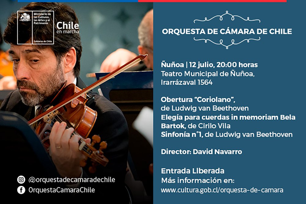 Afiche del evento "Concierto Orquesta de Cámara de Chile en Ñuñoa"