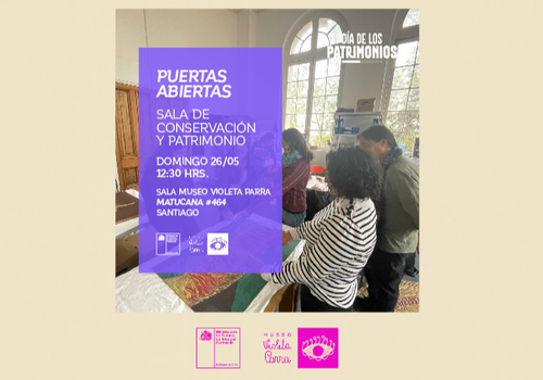 Afiche del evento "Museo Violeta Parra: Puertas abiertas, Sala de Conservación - Día de los Patrimonios"