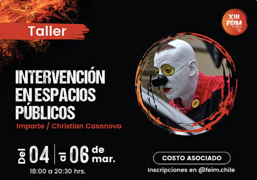 Afiche del evento "Taller: Intervención del Espacio Público - XIII FEIM Chile"