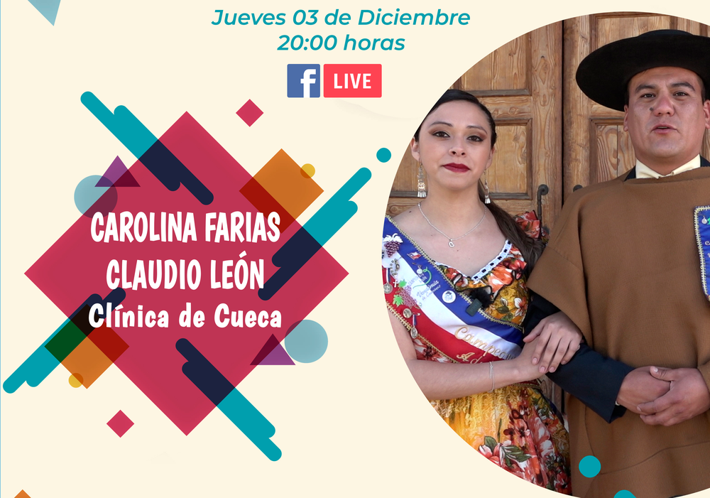 Afiche del evento "Carolina Farías Orellana y Claudio León Castro - Campeones y Monitores de Cueca"
