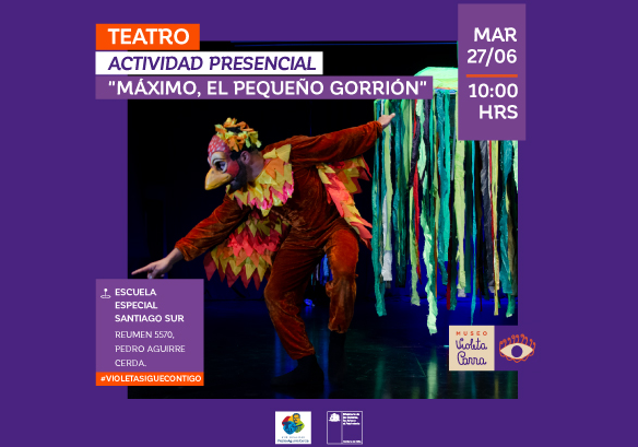 Afiche del evento "Teatro obra "Máximo, el pequeño gorrión""