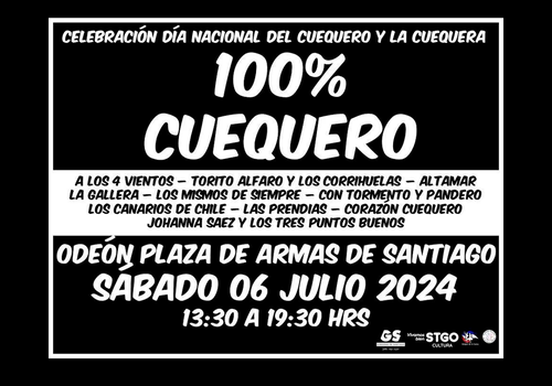 Afiche del evento "Día nacional del cuequero y la cuequera en Plaza de Armas de Santiago"