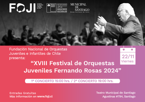 Afiche del evento "XVIII Festival de Orquestas Juveniles Fernando Rosas 2024"