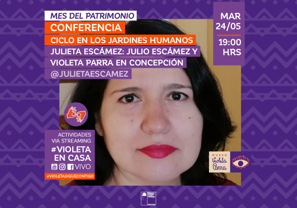 Afiche del evento "Conferencia de Julieta Escámez: Julio Escámez y Violeta Parra en Concepción"
