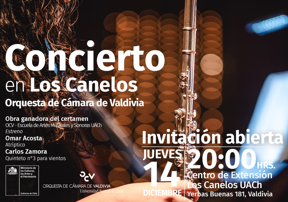 Afiche del evento "Concierto en Los Canelos Orquesta de Cámara de Valdivia"