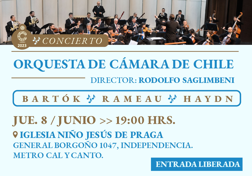 Afiche del evento "Concierto de la Orquesta de Cámara de Chile en Independencia"