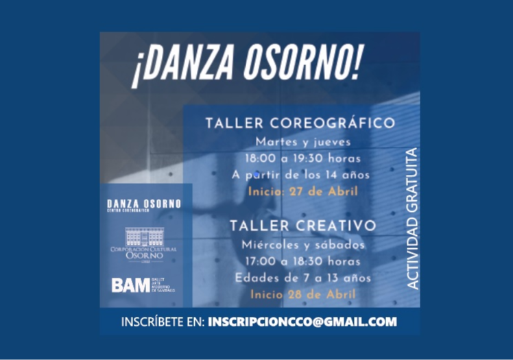 Afiche del evento "Talleres de danza. Danza Osorno Centro coreográfico"