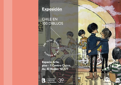 Afiche del evento "Chile en 100 dibujos"