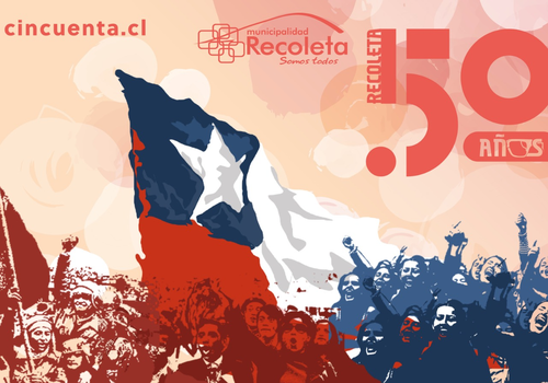 Afiche del evento "Recoleta conmemora 50 años del Golpe con programa cultural durante todo el 2023"