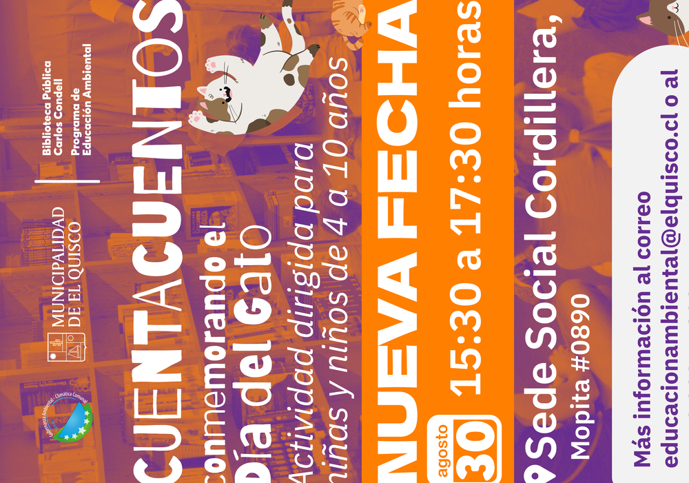 Afiche del evento "Cuentacuentos: Conmemorando el Día del Gato"
