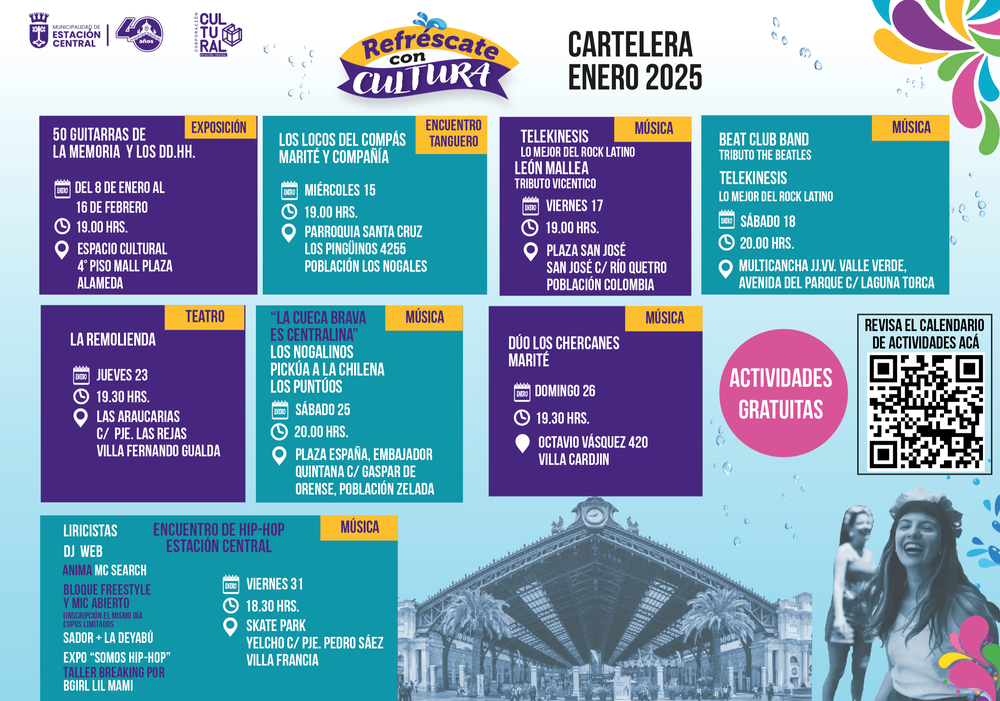 Afiche del evento "Refréscate con Cultura 2025 en Estación Central"