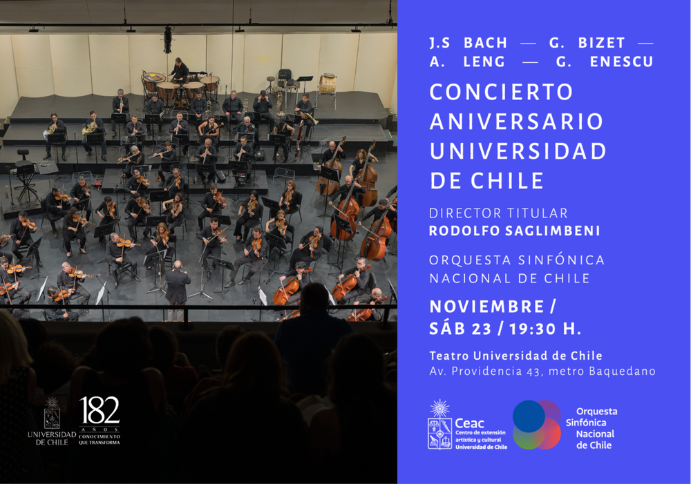 Afiche del evento "Concierto 182 Aniversario - Universidad de Chile"