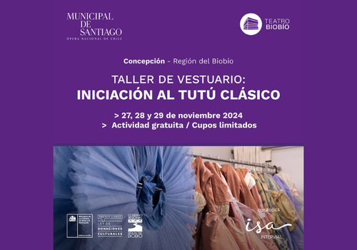 Afiche del evento "Taller de vestuario, iniciación al tutú clásico (Concepción)"