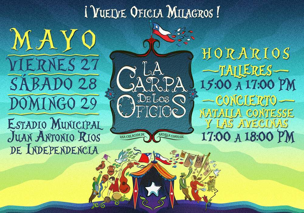 Afiche del evento "Talleres y música: la Carpa de los Oficios visita Independencia"