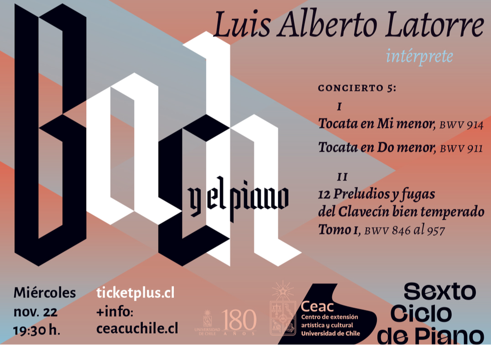 Afiche del evento "Sexto ciclo de piano: Concierto 5 - Luis Alberto Latorre"