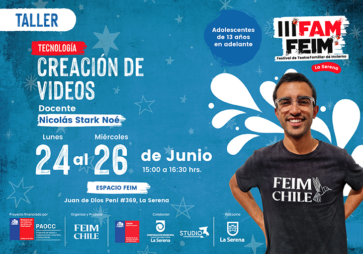 Afiche del evento "Taller de Edición de videos en III FAM FEIM"