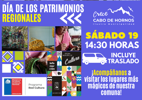 Afiche del evento "Día Regional de los Patrimonios Culturales en Puerto Williams"