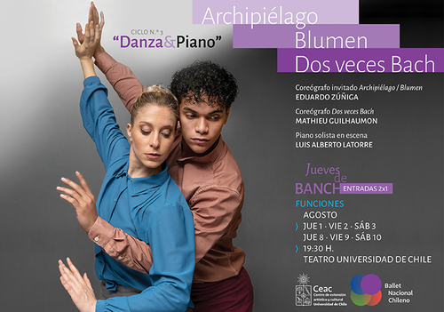 Afiche del evento "Ballet Nacional Chileno  presenta, Ciclo 3 / Archipiélago - Blumen - Dos veces Bach"
