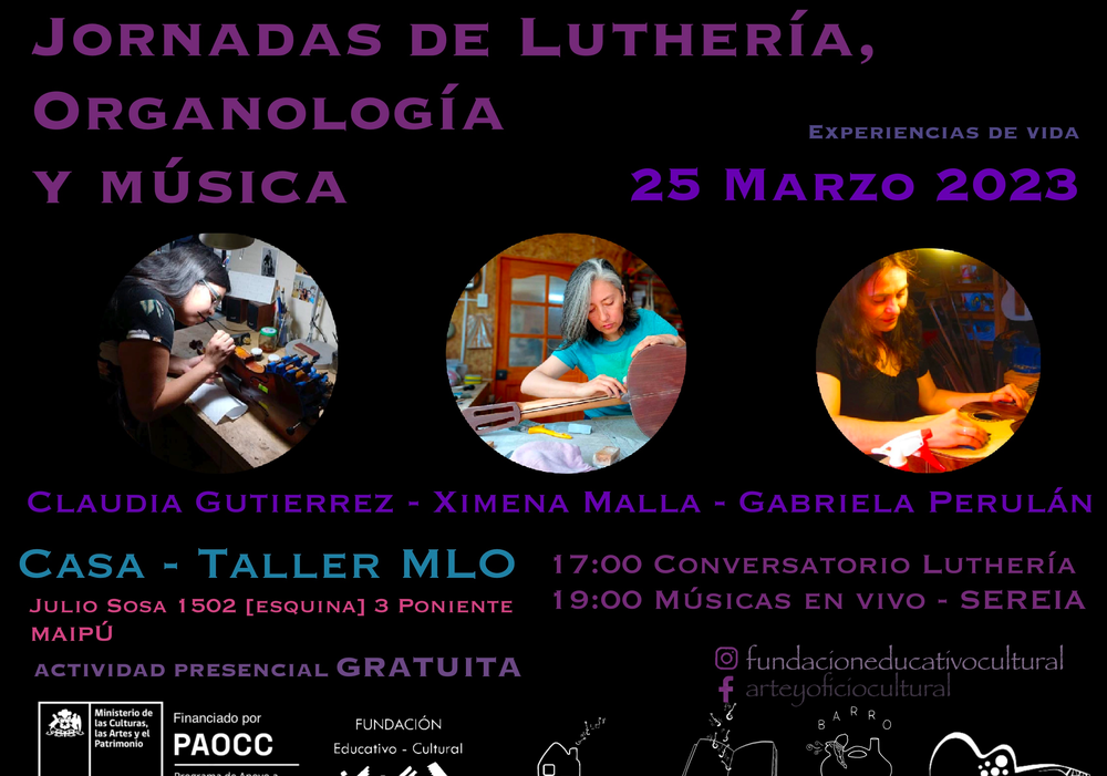 Afiche del evento "Jornadas de  Luthería, Organología y Música - Marzo/2023"