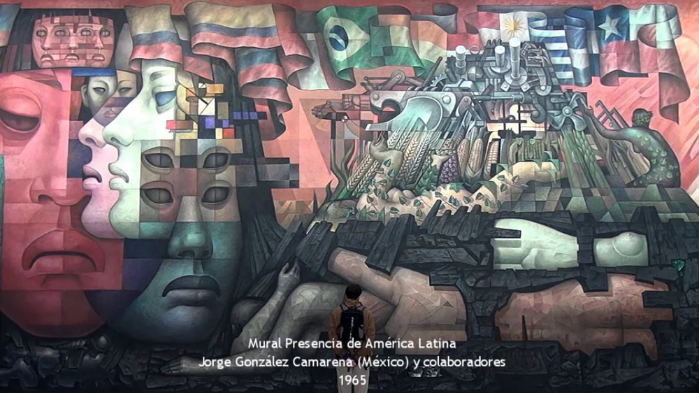 Afiche de "Conoce la historia detrás del mural Presencia de América Latina, de Jorge González Camarena"