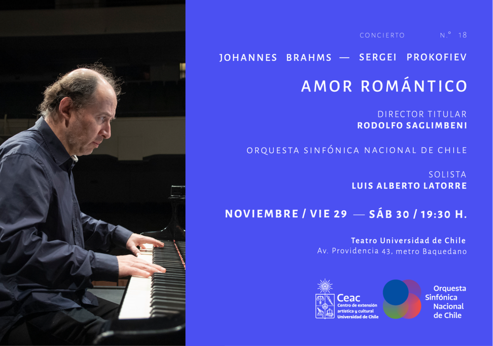 Afiche del evento "Orquesta Sinfónica Nacional de Chile presenta su Concierto N.°18 - Amor Romántico"