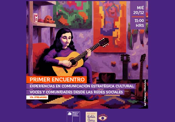 Afiche del evento "Primer Encuentro de experiencias en Comunicación Estratégica Cultural: voces y comunidades desde las redes sociales"