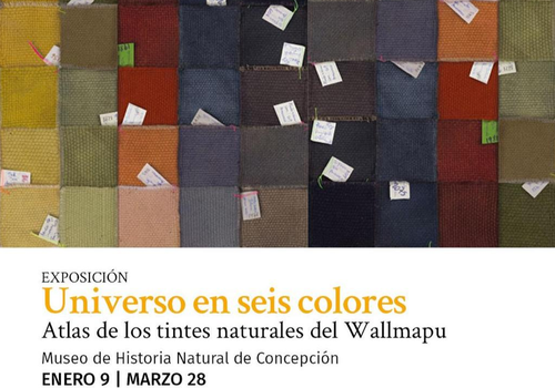 Afiche del evento "Exposición: Universo en seis colores: Atlas de los tintes naturales del Wallmapu"
