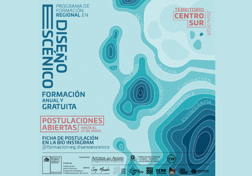 Afiche del evento "Postulación "Formación Regional en Diseño Escénico Centro/ Sur""