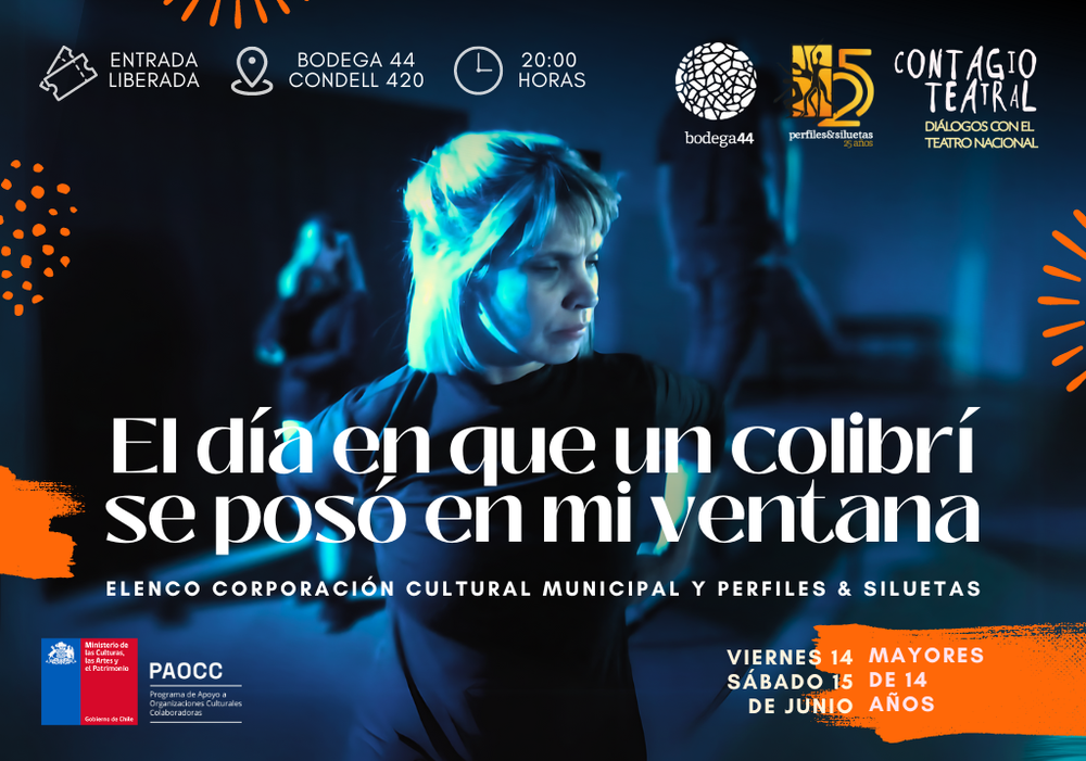 Afiche del evento "Contagio Teatral: El día en que un colibrí se posó en mi ventana"