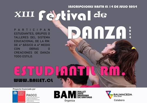 Afiche del evento "Inscripciones al Decimotercer Festival de Danza Estudiantil RM 2024"
