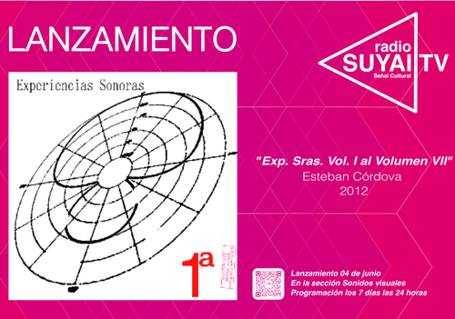 Afiche del evento "Radio Suyai TV presenta: "Sonidos Visuales" con las "Experiencias Sonoras I a la VII" del Artista Visual Esteban Córdova"