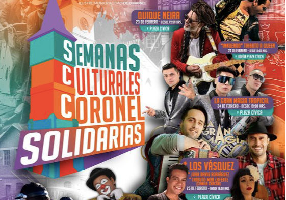 Afiche del evento "Semanas Culturales Solidarias de Coronel"