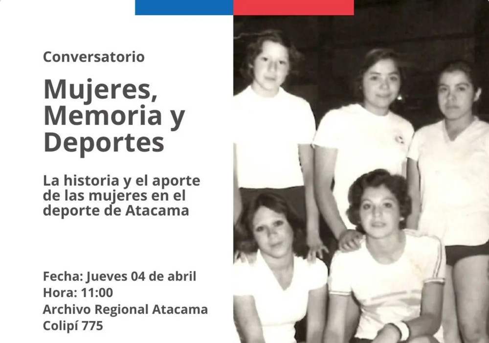 Afiche del evento "Conversatorio "Mujeres, Memoria y Deportes""