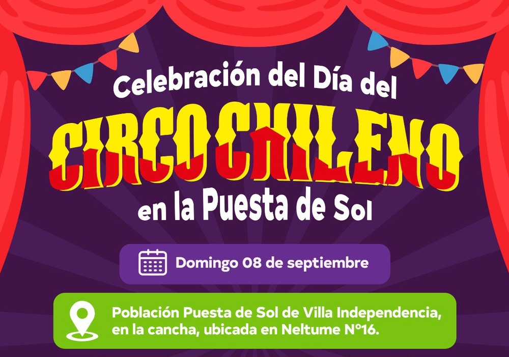 Afiche del evento "Celebración del Día del Circo Chileno en la Puesta de Sol"