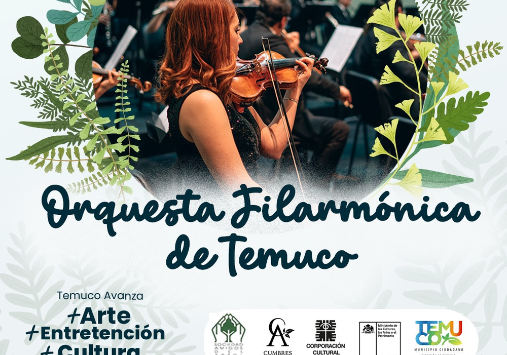 Afiche del evento "Concierto de Extensión Orquesta Filarmónica de Temuco - Monumento Cerro Ñielol"