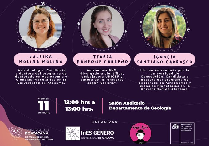 Afiche del evento "Conversatorio sobre la inclusión de mujeres en la ciencia"