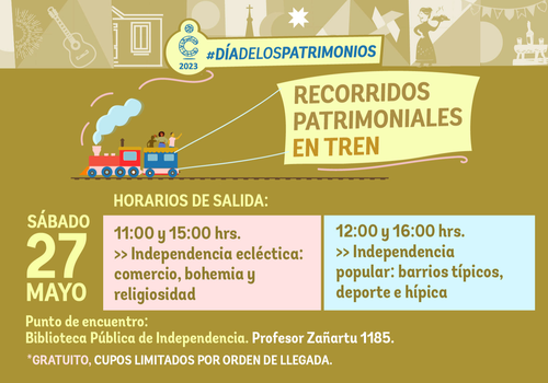 Afiche del evento "Recorridos patrimoniales en tren por la comuna de Independencia"
