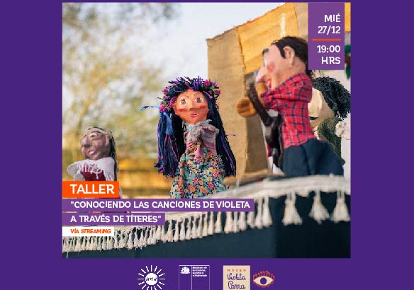 Afiche del evento "Taller "Conociendo las canciones de Violeta a través de títeres""