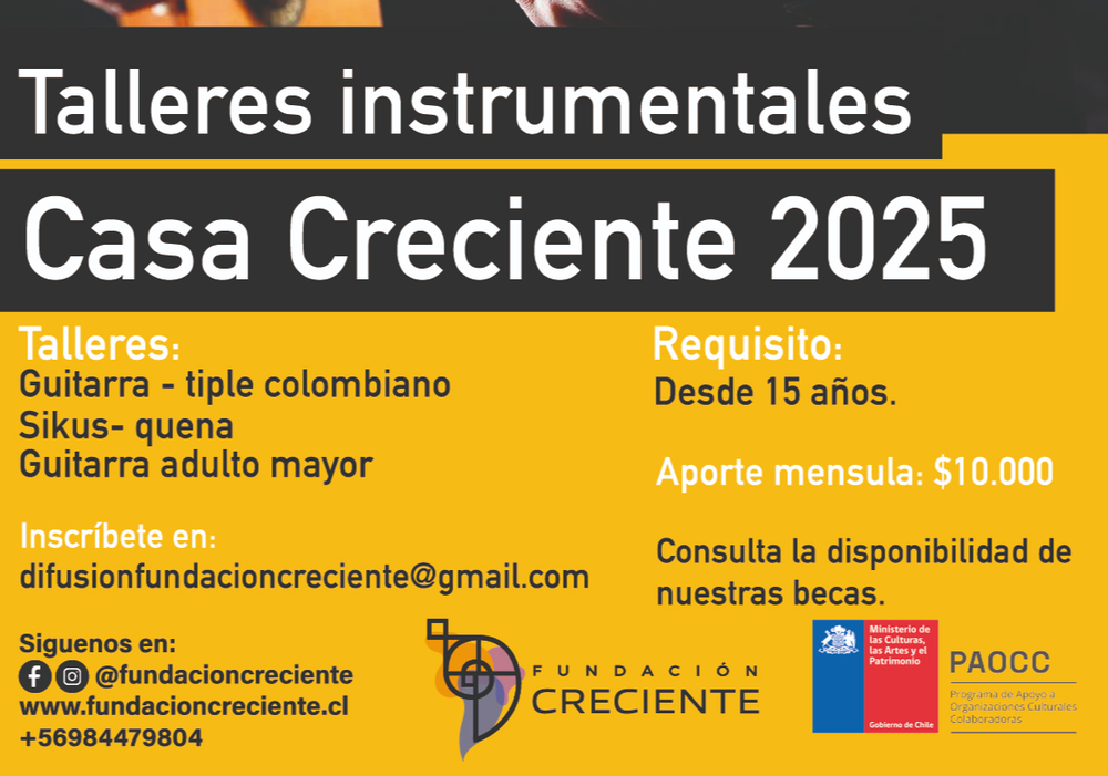 Afiche del evento "Talleres Instrumentales Casa Creciente 2025"