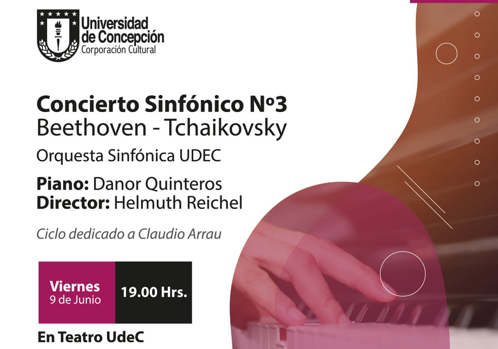 Afiche del evento "Concierto Sinfónico N°3 Beethoven - Tchaikovsky. Orquesta Sinfónica Universidad de Concepción"