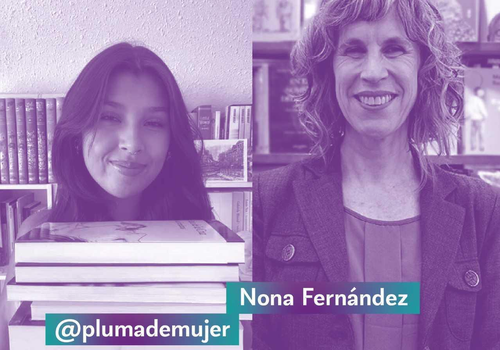 Afiche del evento "1er Ciclo "Encuentro Libro" en la Biblioteca Nacional: Nona Fernández y Plumademujer"