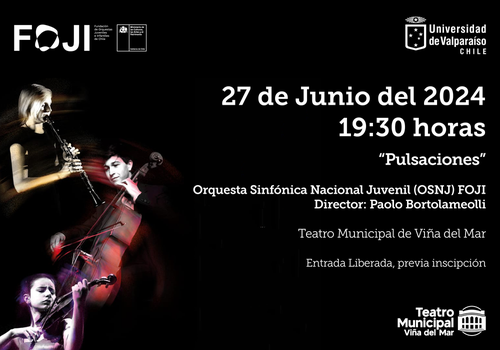 Afiche del evento "Concierto "Pulsaciones" de la Orquesta Sinfónica Nacional Juveniles de FOJI"