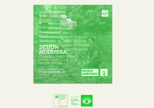 Afiche del evento "Sesión Huertera: Conversatorio sobre vermicompostaje"