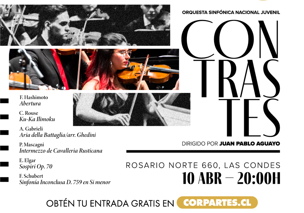 Afiche del evento "Concierto ''Contrastes'' de la OSNJ de FOJI en CorpArtes"