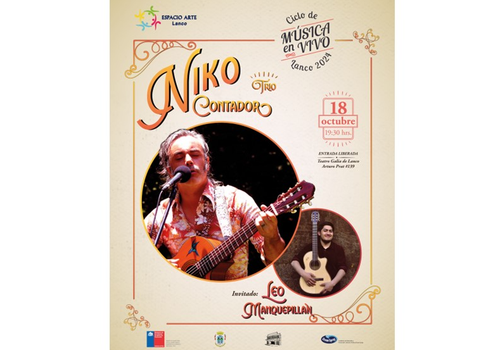 Afiche del evento "Ciclo de Música en Vivo Lanco 2024 - Concierto Niko Contador (Invitado Leo Manquepillan)"