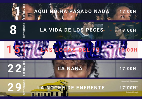Afiche del evento "Ciclo de Cine Mes de Chile en la Biblioteca Regional de Antofagasta"